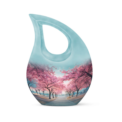 Illustrious Cherry Blossom Memorial Cremation Urns - Teal 10-inch, 200 cu in - Yatskia