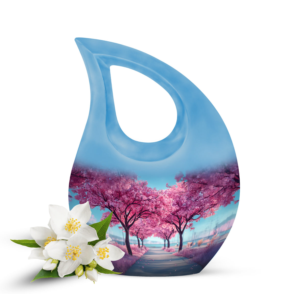 Stunning Blue Cherry Blossom Honor Urn for Human Ashes - Yatskia