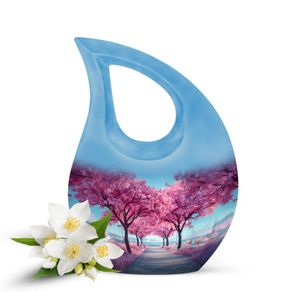 Stunning Blue Cherry Blossom Honor Urn for Human Ashes - Yatskia