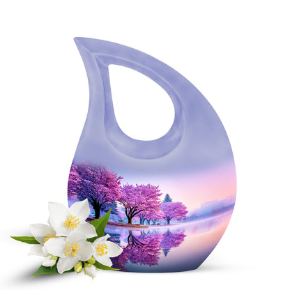 Lustrous Cherry Blossom Cremation Urns for Human Ashes - White 10-inch - Yatskia