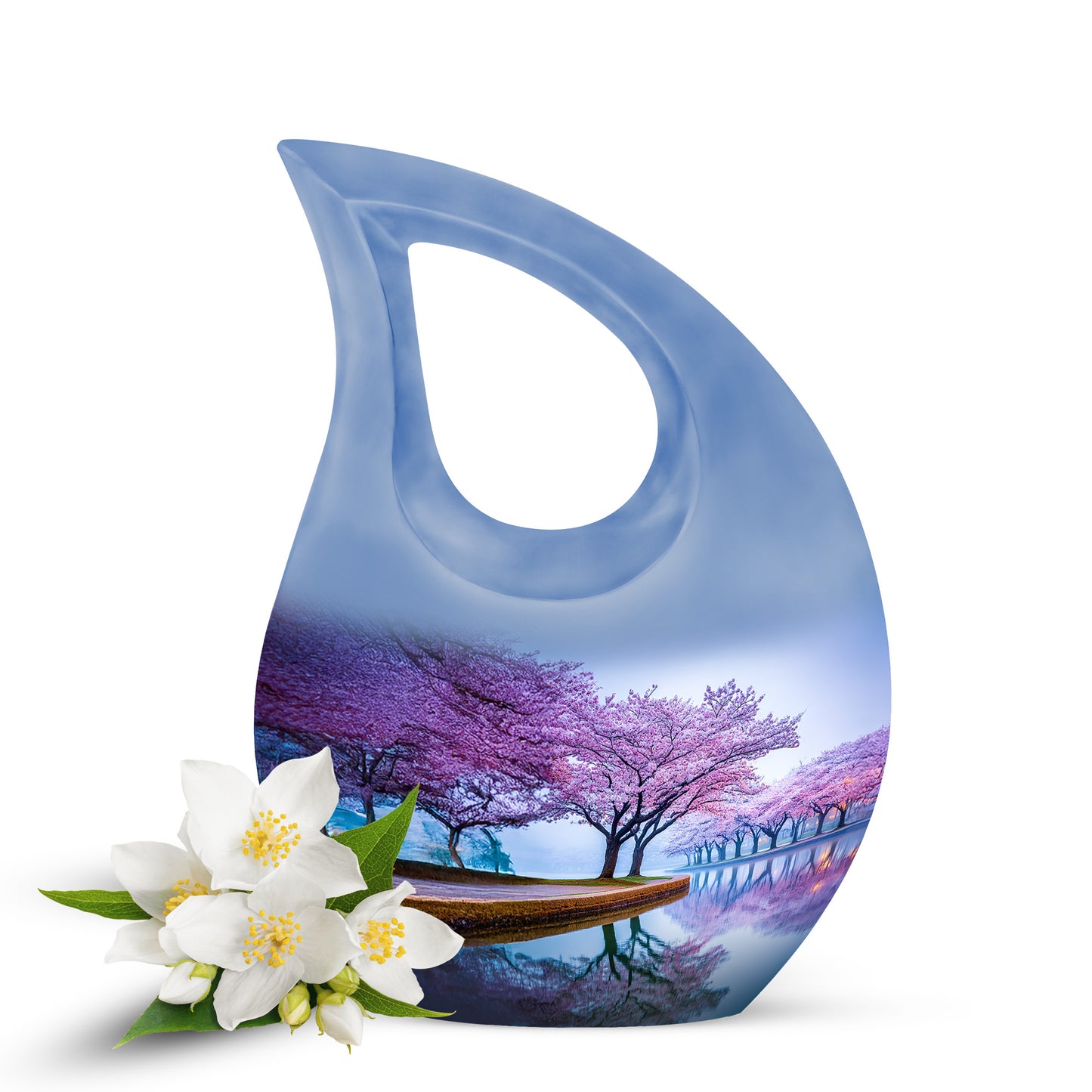 Remarkable Cherry Blossom Memorial Cremation Urns - Blue 10-inch, 200 cu in - Yatskia