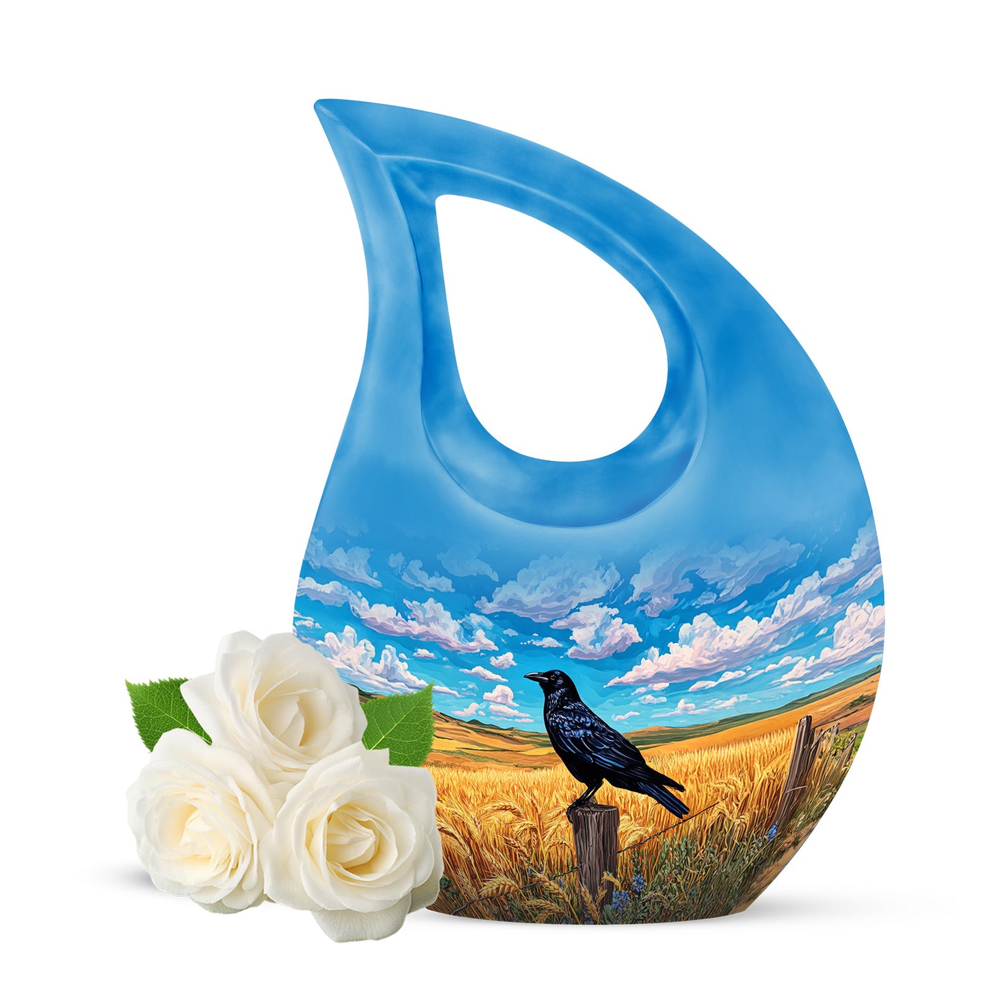 Personalized Blue Crow Cremation Urns for Ashes - Transcendent 10-inch - Yatskia
