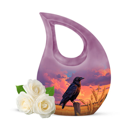 Personalized Blue Heavenly Crow Cremation Urns for Human Ashes - 10-inch, 200 cu in - Yatskia