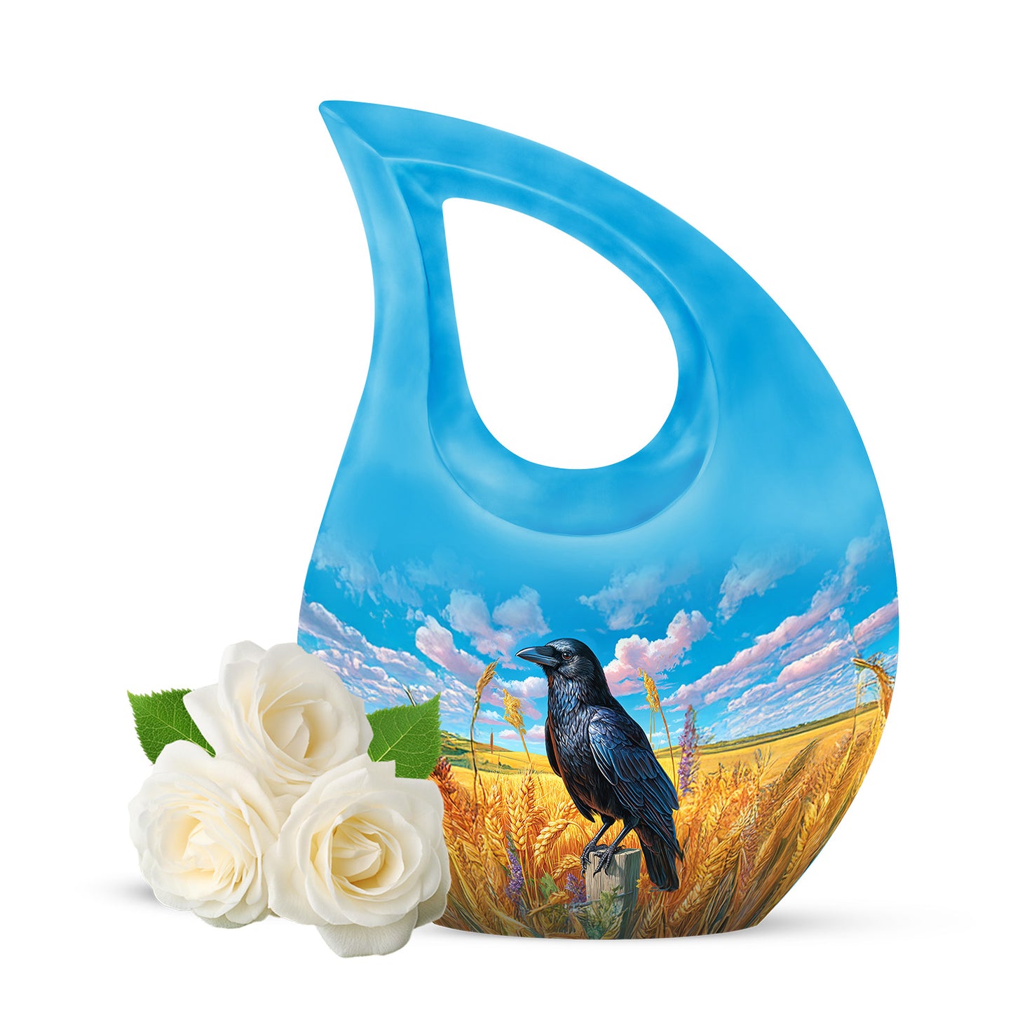 Personalized Blue Steadfast Crow Cremation Urns for Human Ashes - 10-inch, 200 cu in - Yatskia