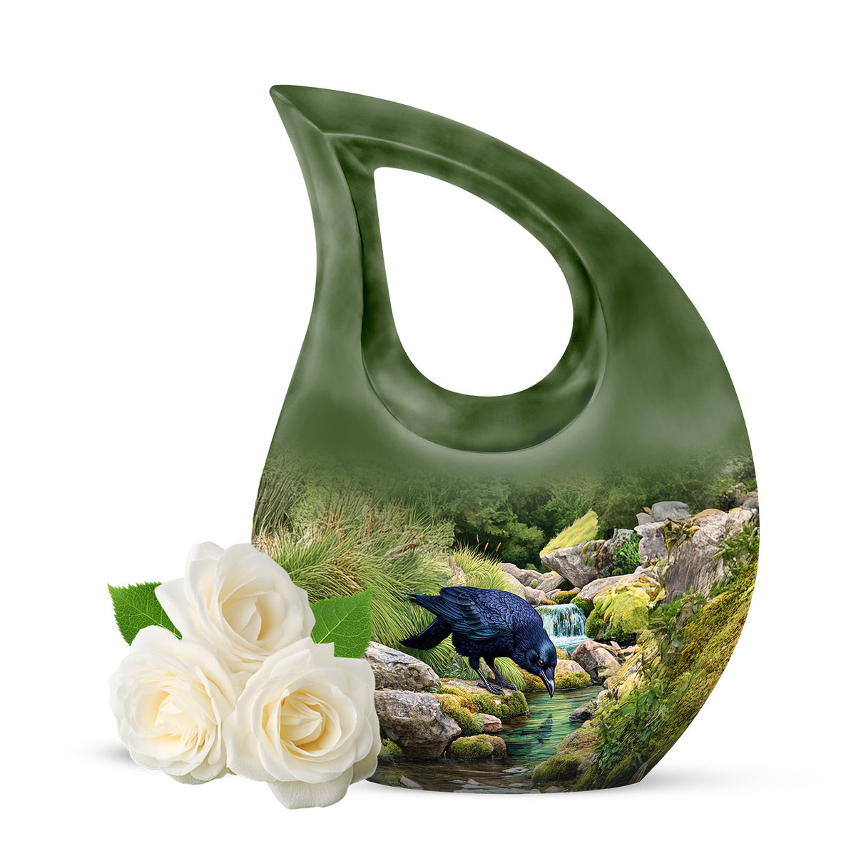Illustrious Crow Memorial Cremation Urns - Green - Yatskia
