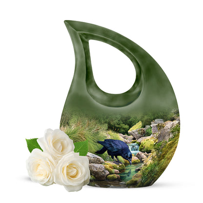 Illustrious Crow Memorial Cremation Urns - Green - Yatskia