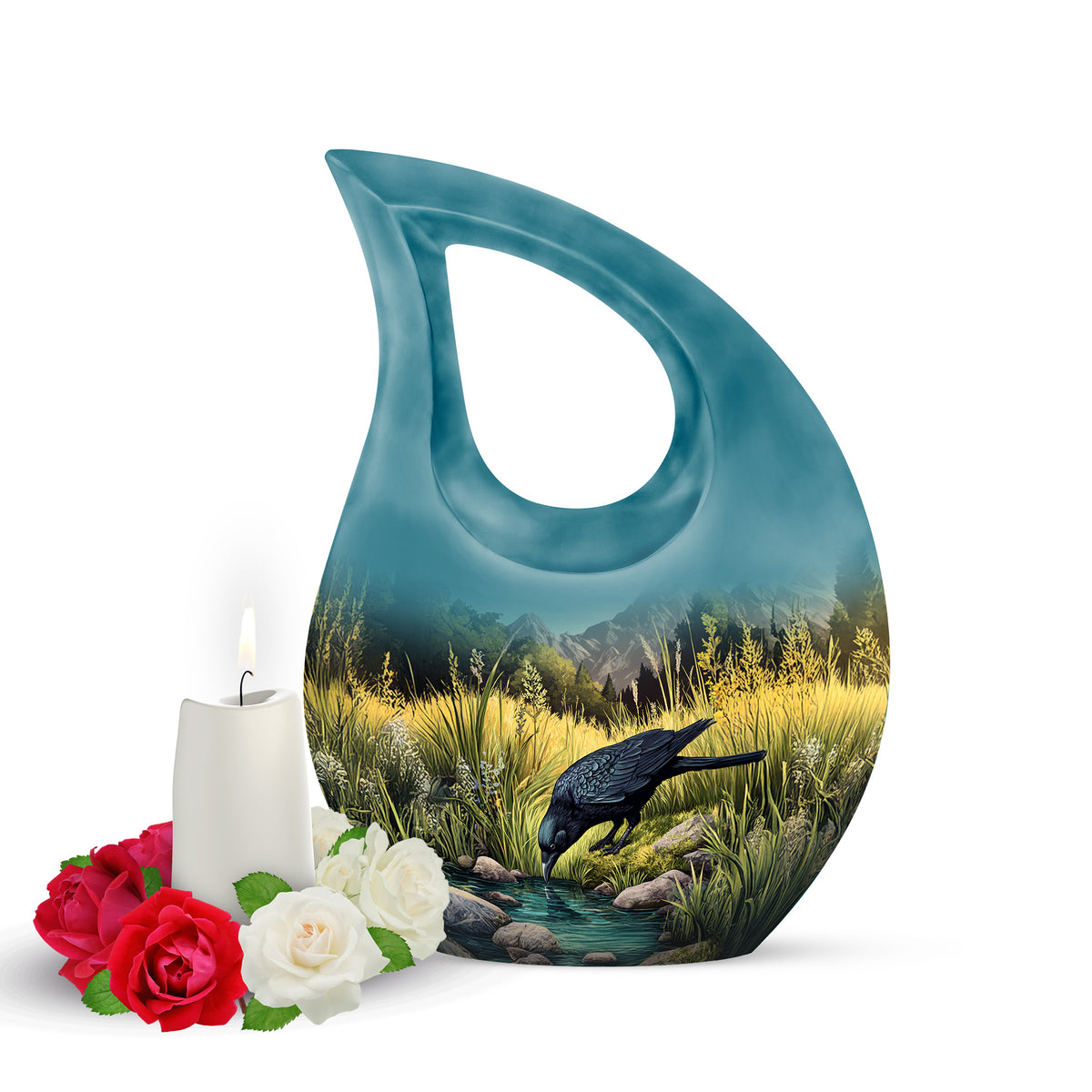Illustrious Crow Memorial Cremation Urns - Teal - Yatskia