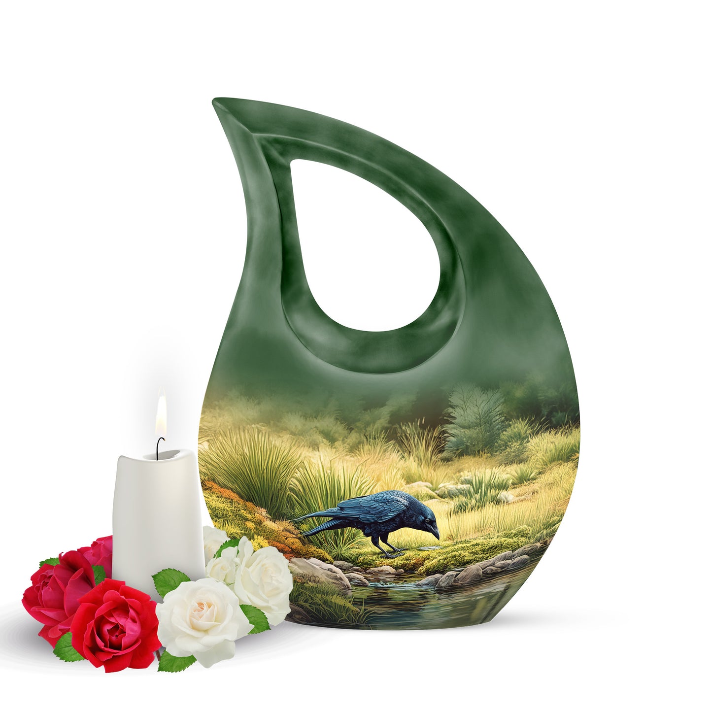 Personalized Magnificent Crow Cremation Urns - Gold 10-inch, 200 cu in - Yatskia
