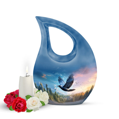 Blessed Crow Cremation Urns for Human Ashes - Blue 10-inch - Yatskia