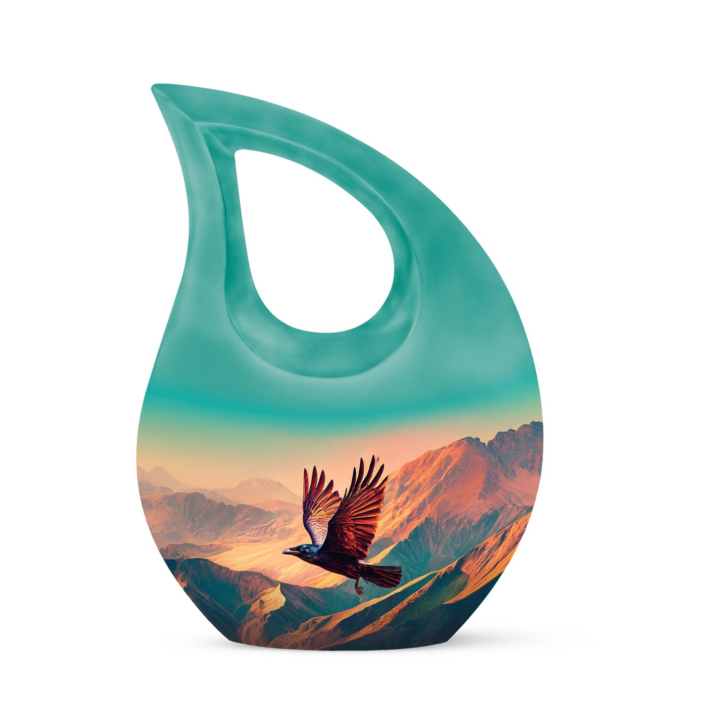 Personalized Teal Revered Crow Cremation Urns for Human Ashes - 10-inch, 200 cu in - Yatskia