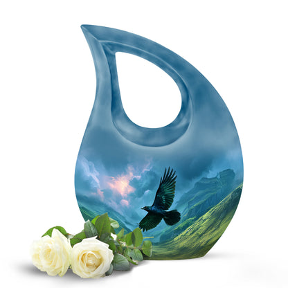 Harmonious Crow Cremation Urns for Human Ashes - Blue 10-inch - Yatskia