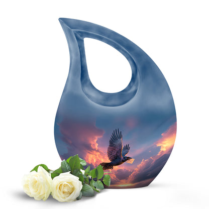 Harmonious Crow Cremation Urns for Human Ashes - Blue 10-inch - Yatskia