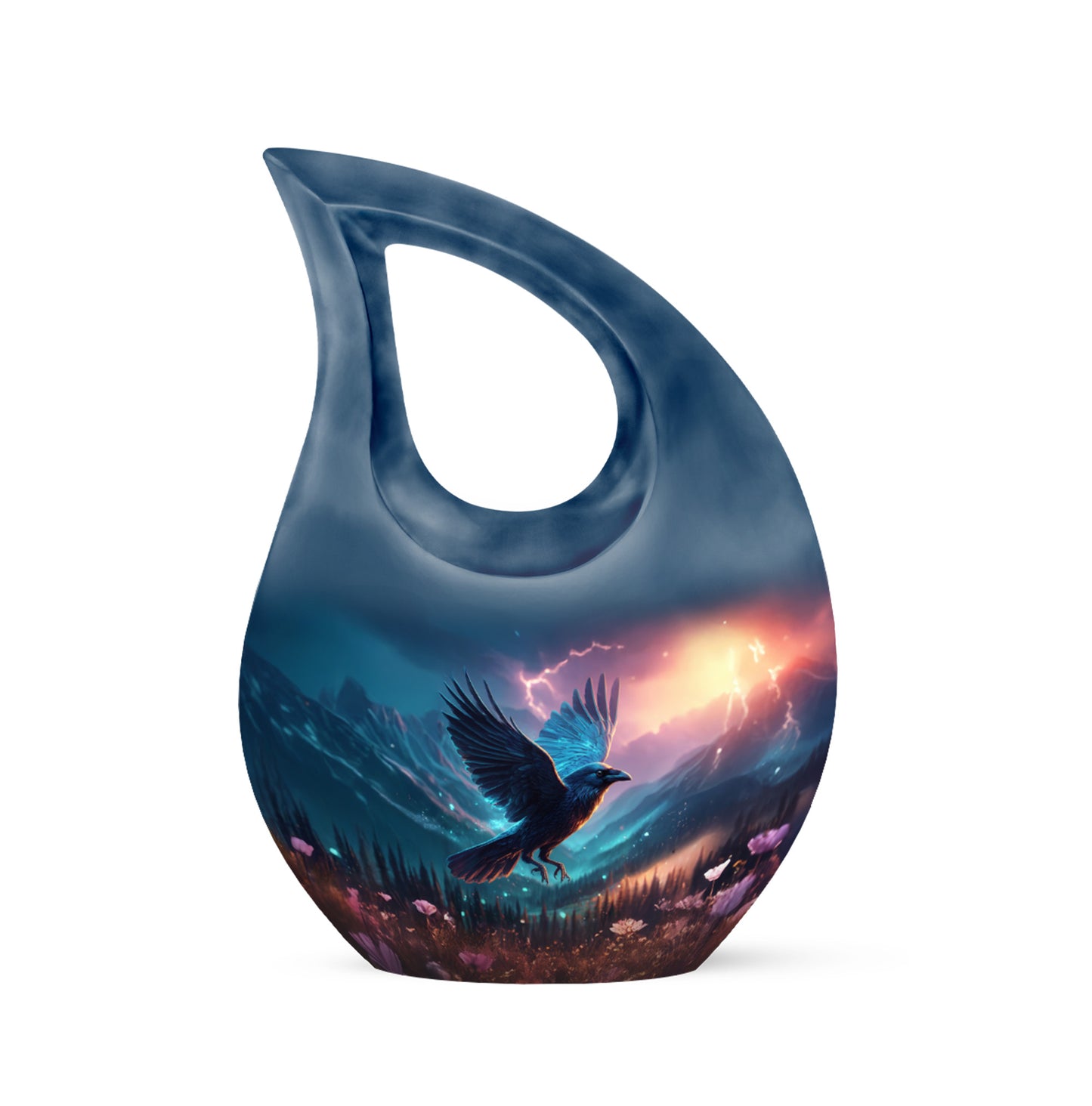 Blue Stately Crow Cremation Urns for Human Ashes - 10-inch, 200 cu in - Yatskia