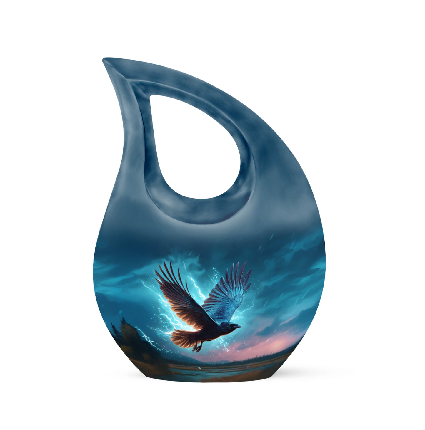 Resplendent Blue Crow Cremation Urn for Ashes - 10-inch, 200 cu in - Yatskia