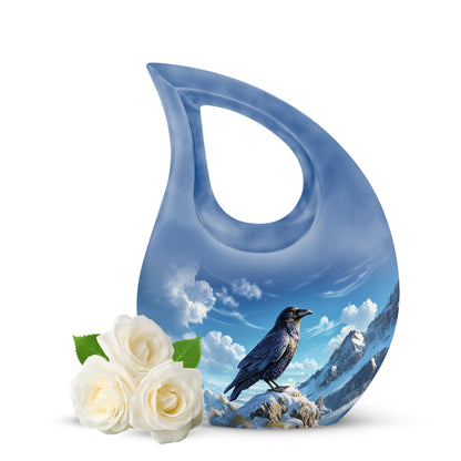 Blue Treasured Crow Cremation Urns for Human Ashes - 10-inch, 200 cu in - Yatskia