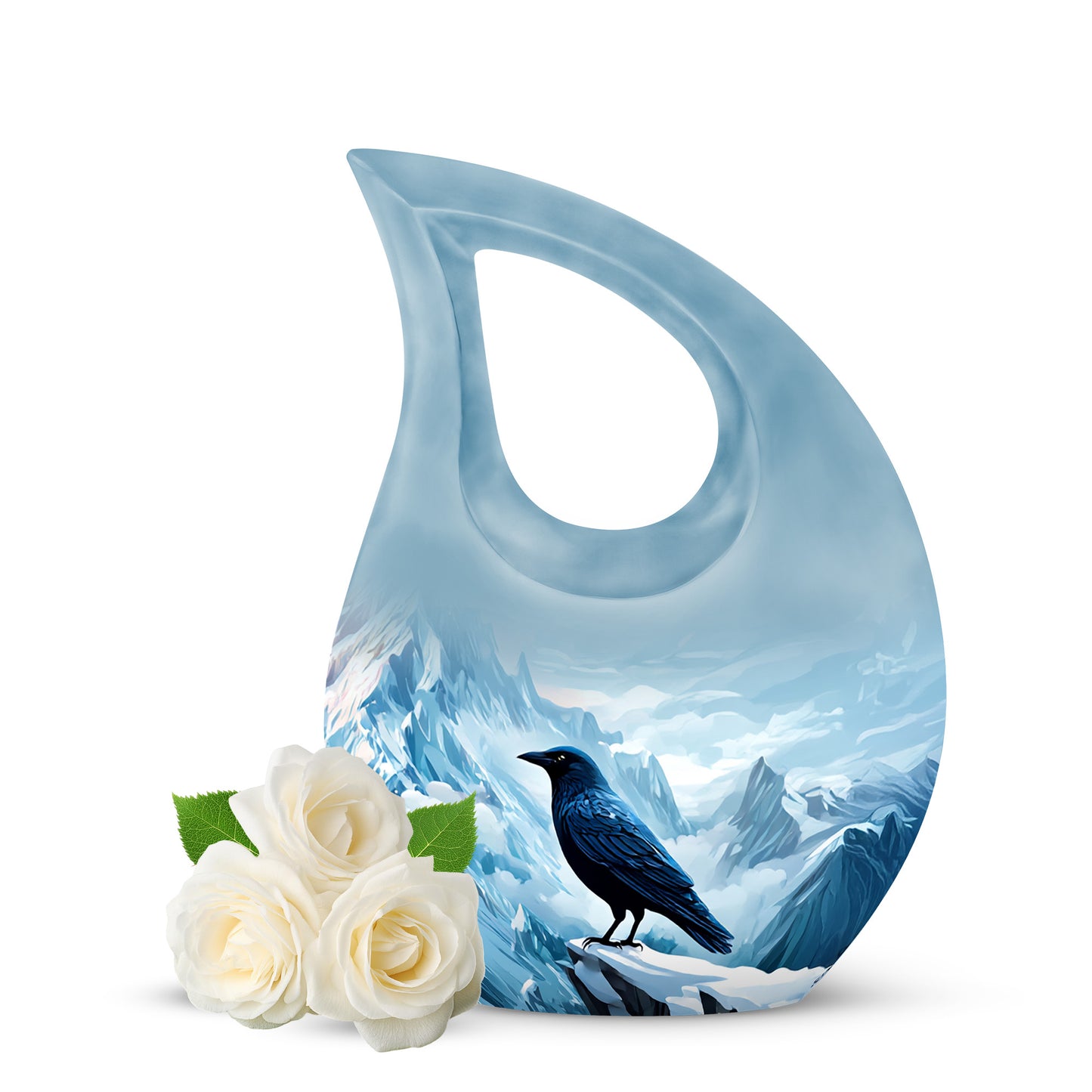 Ethereal Crow Memorial Cremation Urns - Blue 10-inch, 200 cu in - Yatskia