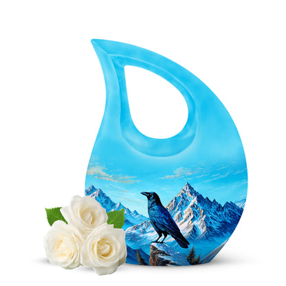 Dignified Blue Crow Cremation Urn for Ashes - 10-inch, 200 cu in - Yatskia