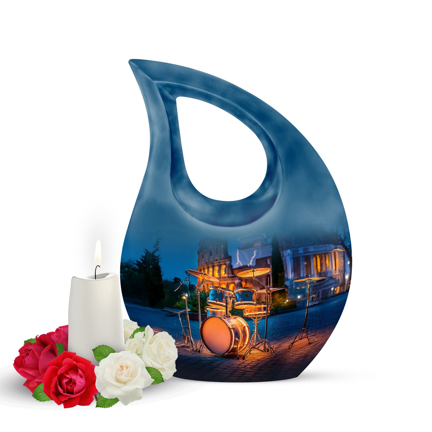 Harmonious Drums Cremation Urns for Human Ashes - Blue 10-inch - Yatskia