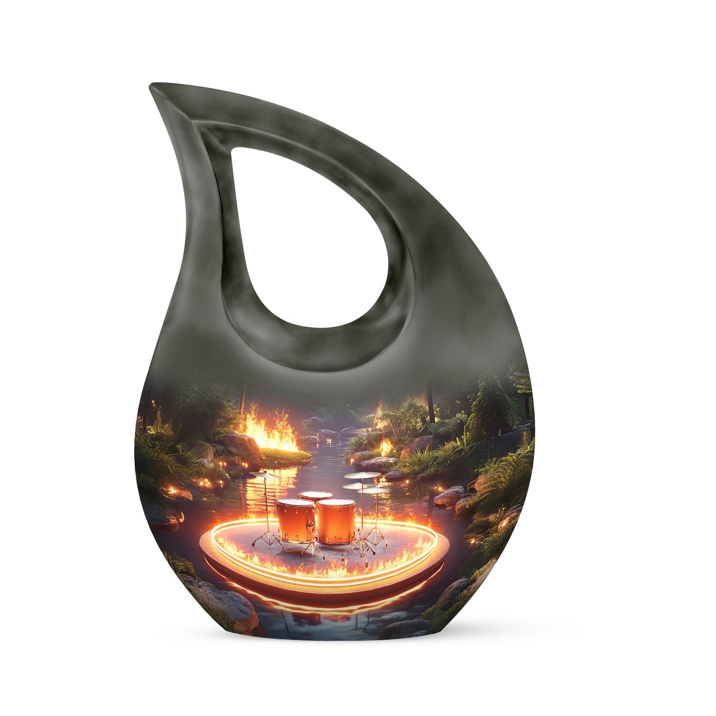 Gray Breathtaking Drums Memorial Urn for Ashes - 10-inch, 200 cu in - Yatskia