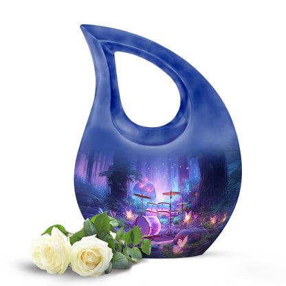 Distinguished Blue Drums Cremation Urn for Ashes - 10-inch, 200 cu in - Yatskia