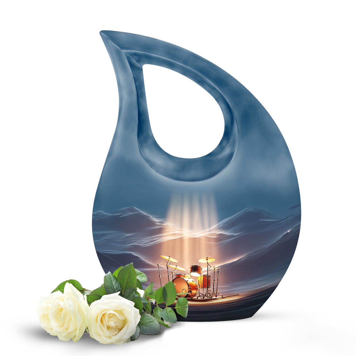 Blue Serene Drums Memorial Urn for Ashes - 10-inch, 200 cu in - Yatskia