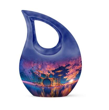 Blue Exquisite Drums Memorial Urn for Ashes - 10-inch, 200 cu in - Yatskia