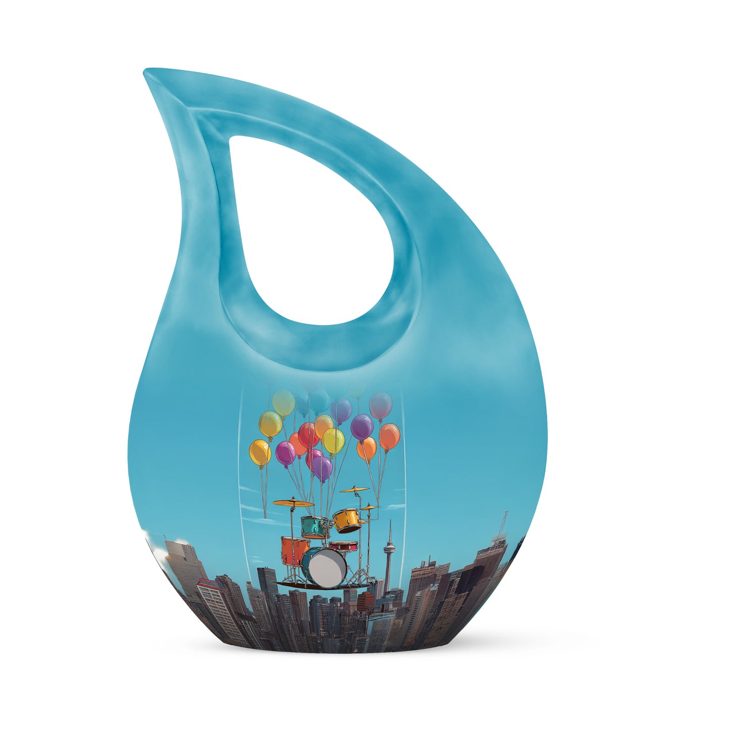 Blue Breathtaking Drums Memorial Urn for Ashes - 10-inch, 200 cu in - Yatskia