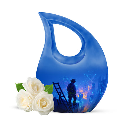Blue Firefighter Cremation Urns - Enduring Reflection 10-inch, 200 cu in - Yatskia