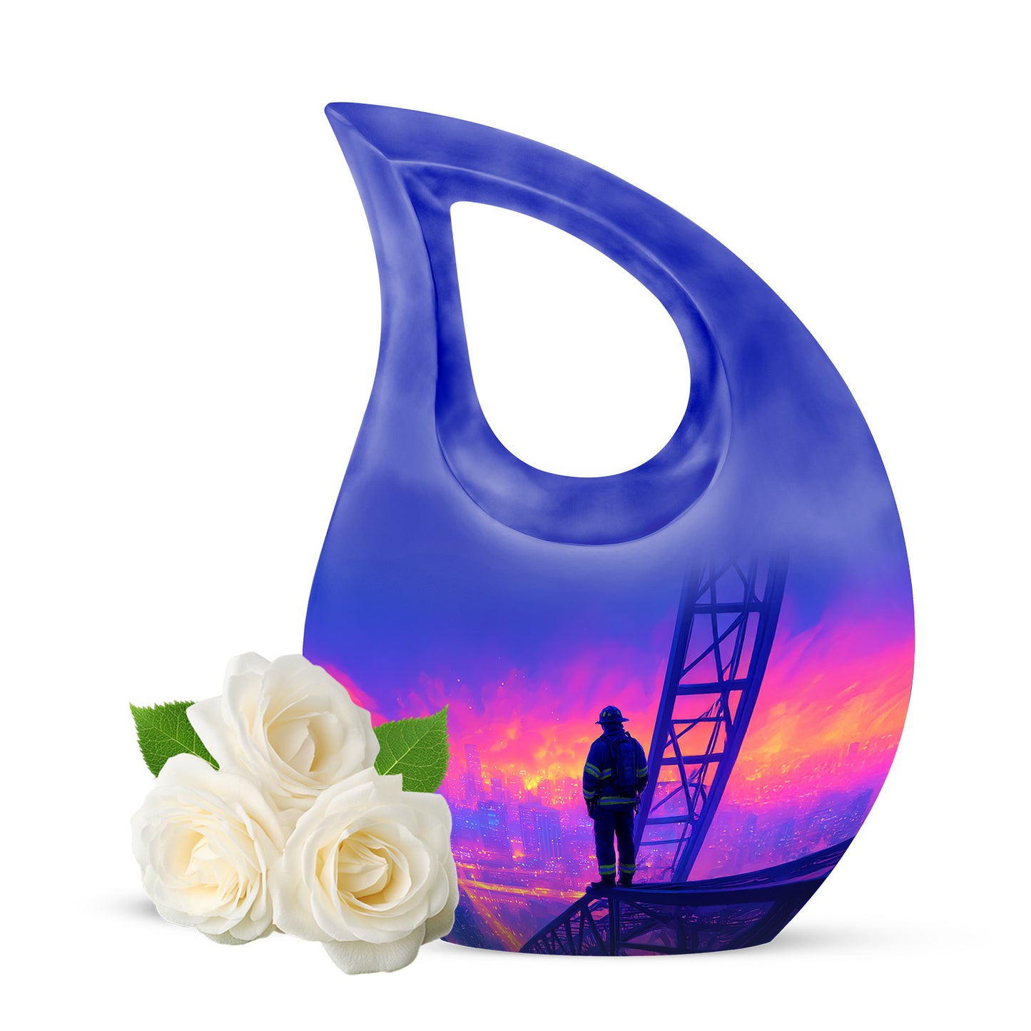 Blue Firefighter Cremation Urns - Honored Celebration 10-inch, 200 cu in - Yatskia