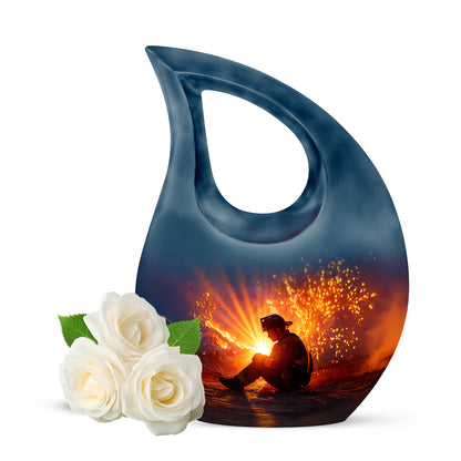 Personalized Blue Firefighter Cremation Urns for Ashes - Majestic 10-inch - Yatskia