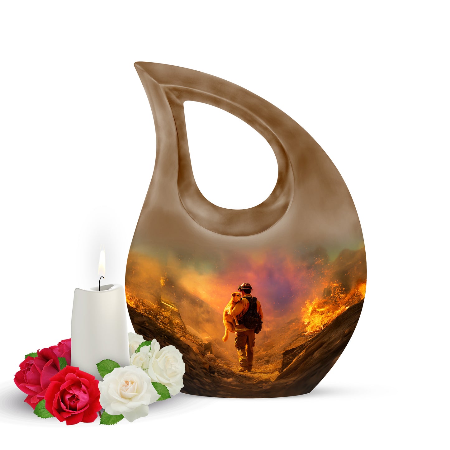 Gold Beloved Firefighter Cremation Urns for Human Ashes - 10-inch, 200 cu in - Yatskia