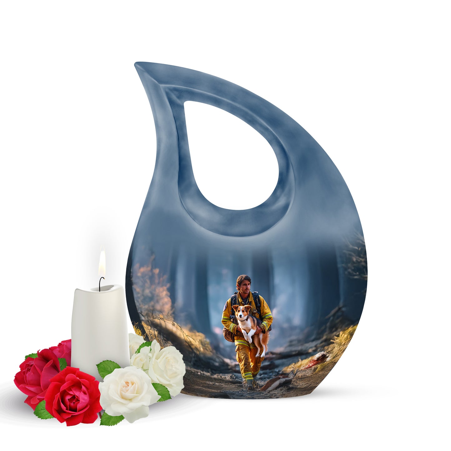 Personalized Firefighter Cremation Urns - Eminent Blue 10-inch, 200 cu in - Yatskia