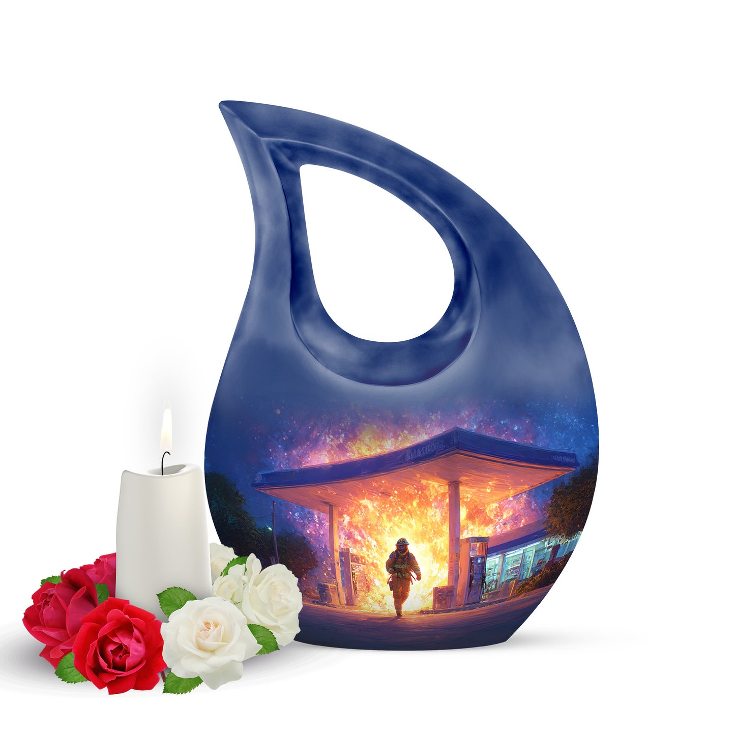 Blessed Firefighter Cremation Urns for Human Ashes - Blue 10-inch - Yatskia