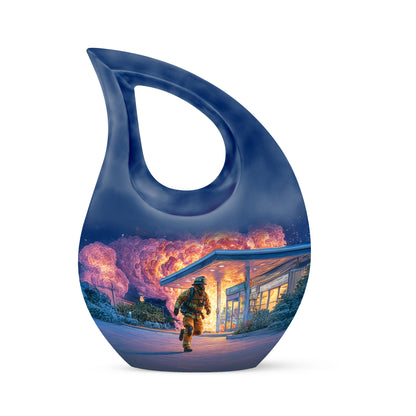 Personalized Firefighter Cremation Urns - Soothing Blue 10-inch, 200 cu in - Yatskia