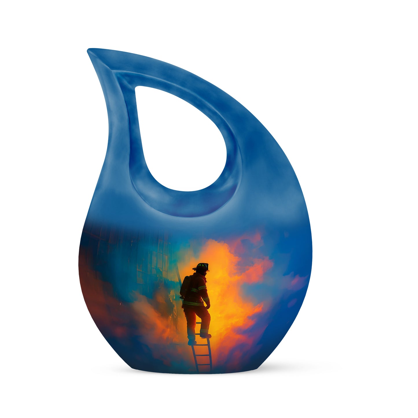 Blue Firefighter Cremation Urns - Enduring Tribute 10-inch, 200 cu in - Yatskia