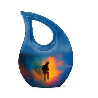 Blue Firefighter Cremation Urns - Enduring Tribute 10-inch, 200 cu in - Yatskia