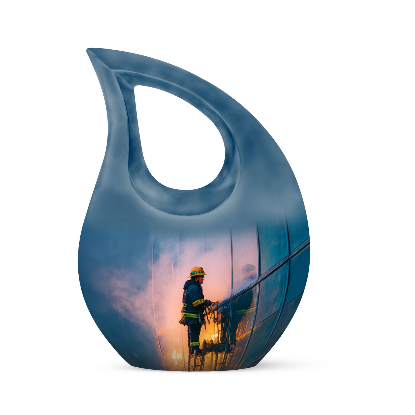 Personalized Blue Revered Firefighter Cremation Urns for Human Ashes - 10-inch, 200 cu in - Yatskia