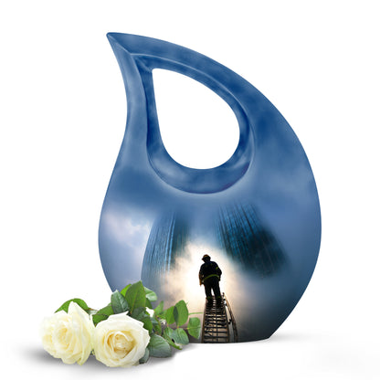 Personalized Firefighter Cremation Urns - Wondrous Blue 10-inch, 200 cu in - Yatskia