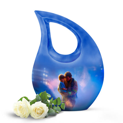 Personalized Blue Heavenly Firefighter Cremation Urns for Human Ashes - 10-inch, 200 cu in - Yatskia