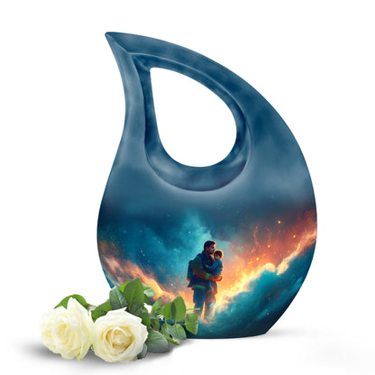 Graceful Blue Firefighter Keepsake Urn for Human Ashes - 10-inch, 200 cu in - Yatskia