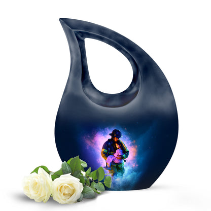 Blue Beloved Firefighter Cremation Urns for Human Ashes - 10-inch, 200 cu in - Yatskia