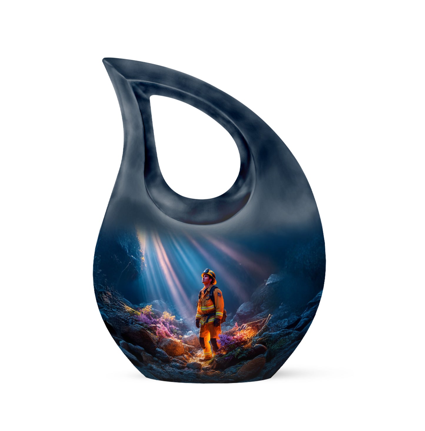 Blue Stately Firefighter Cremation Urns for Human Ashes - 10-inch, 200 cu in - Yatskia