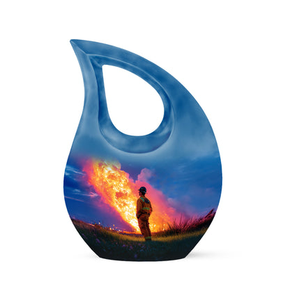 Personalized Blue Firefighter Cremation Urns for Ashes - Peaceful 10-inch - Yatskia