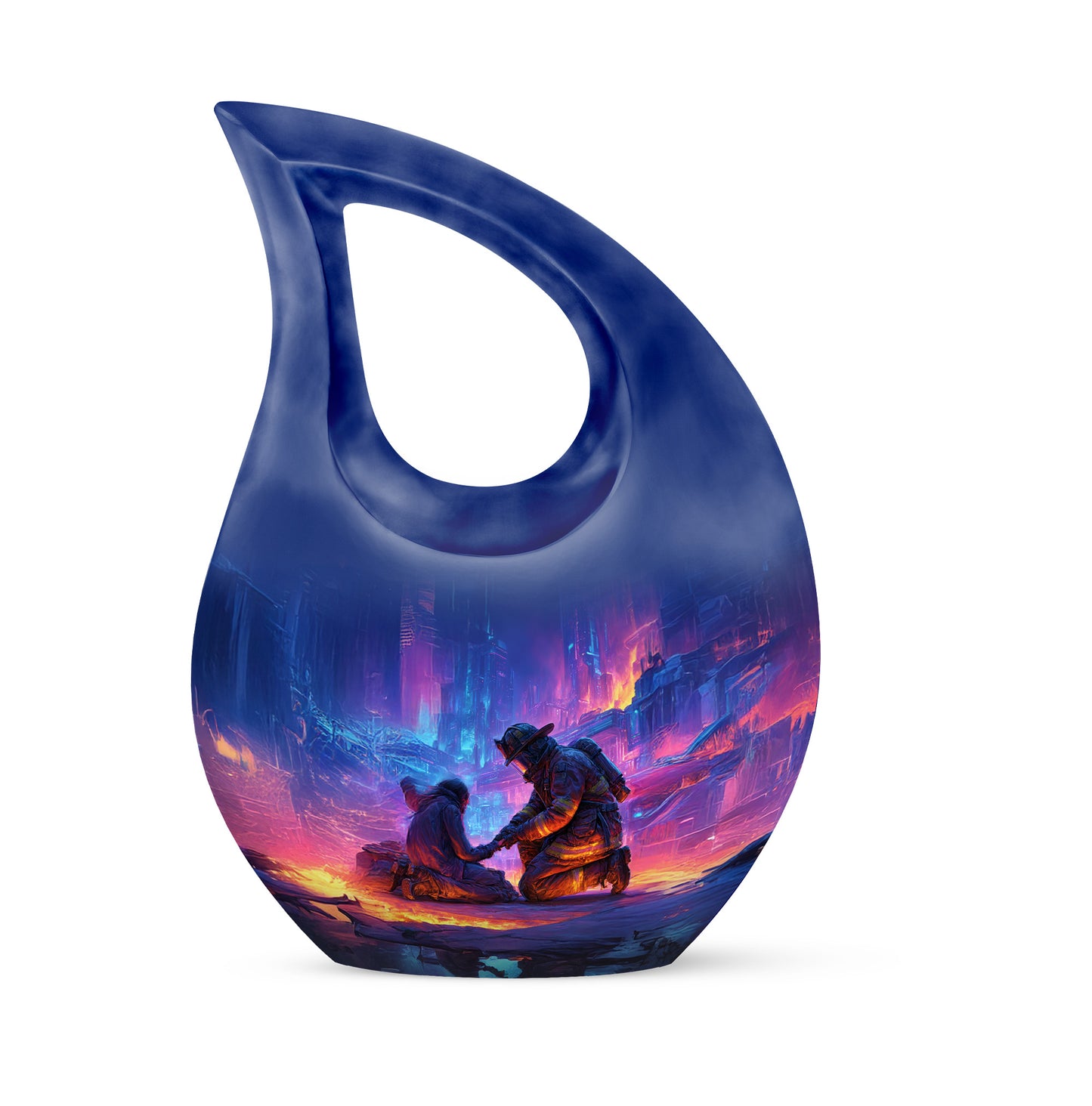 Ethereal Firefighter Memorial Cremation Urns - Blue 10-inch, 200 cu in - Yatskia