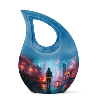 Hallowed Firefighter Cremation Urns for Human Ashes - Blue 10-inch - Yatskia