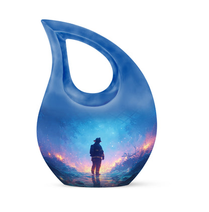 Blue Firefighter Passage Cremation Urns for Human Ashes - 10-inch, 200 cu in - Yatskia