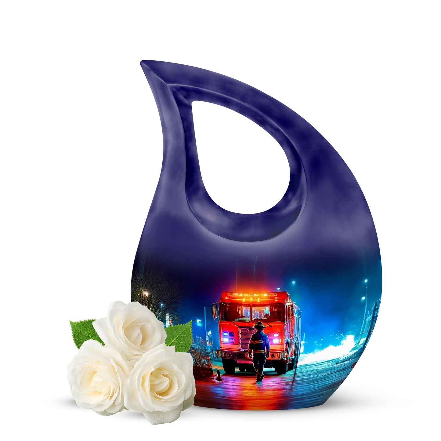 Personalized Refined Firefighter Cremation Urns - Black 10-inch, 200 cu in - Yatskia