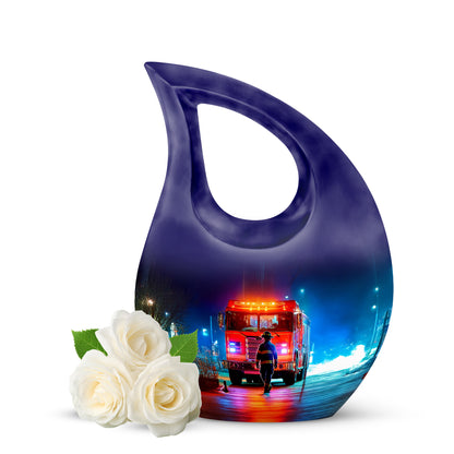 Personalized Refined Firefighter Cremation Urns - Black 10-inch, 200 cu in - Yatskia
