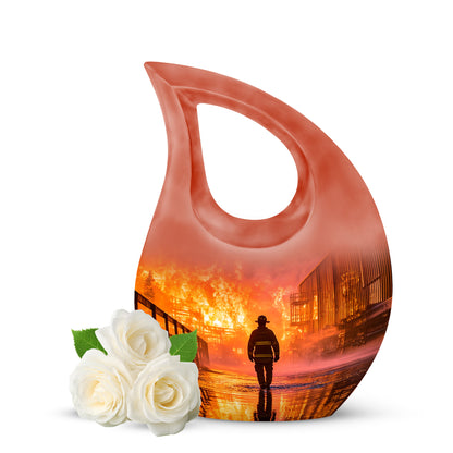 Red Firefighter Promise Cremation Urns for Human Ashes - 10-inch, 200 cu in - Yatskia