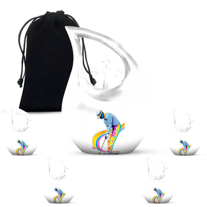 Cloud White Golf Cremation Urn urn with complimentary velvet bag - faith-inspired cross-drop urn with golf pattern - memorial set with one large and four small urns